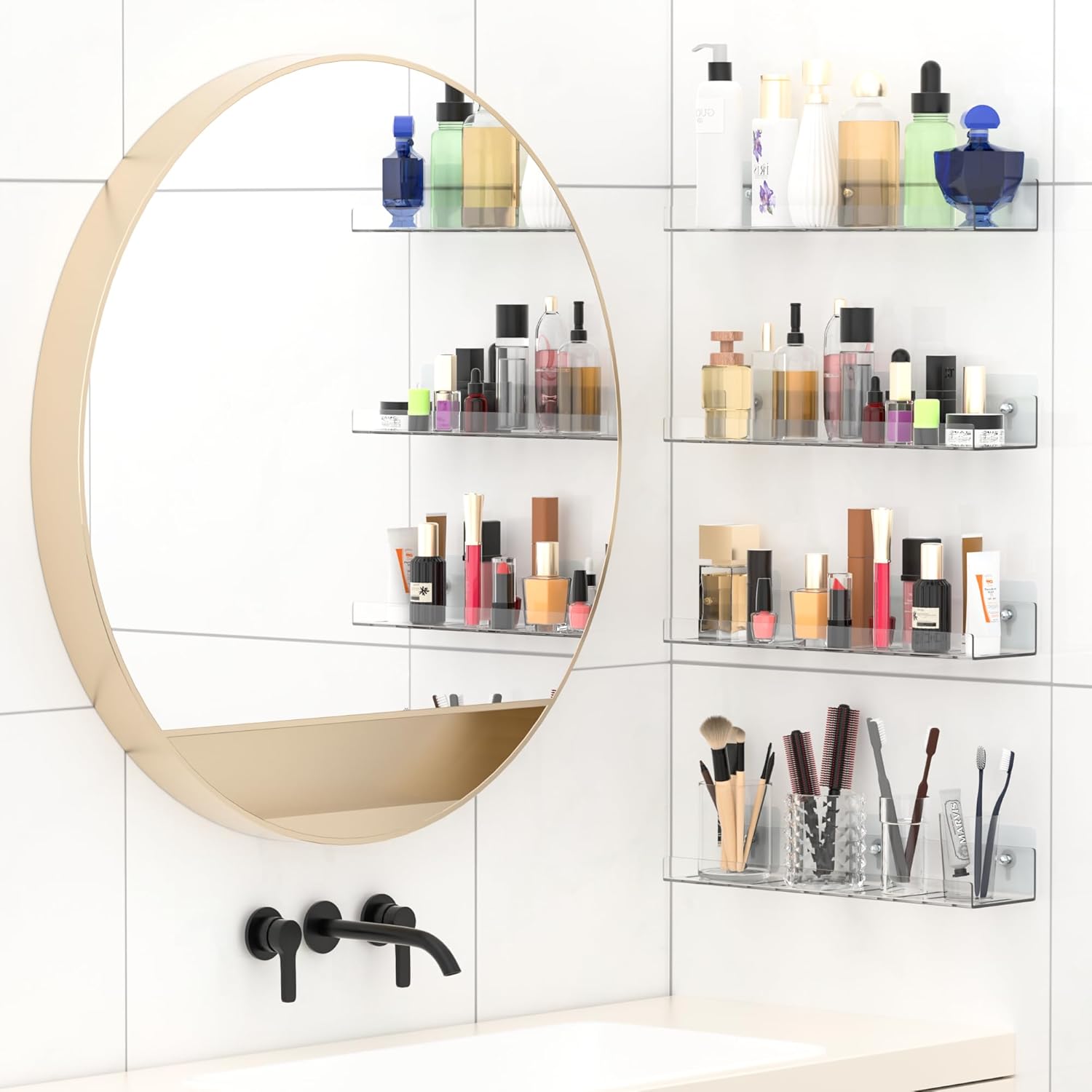 4-Pack Floating Shelves Wall Storage with Adhesive Hooks