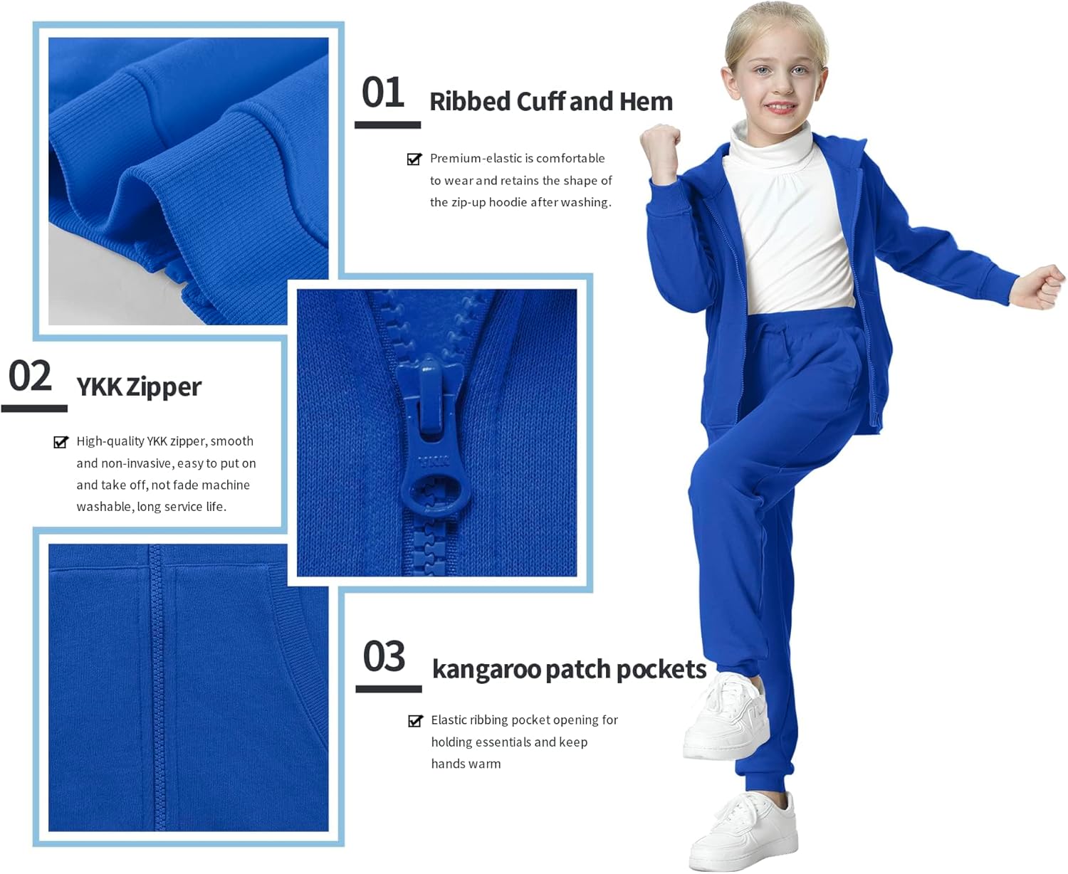 UNACOO Zip Up Hoodie Kids 3-12 Years Soft Fleece Sweatshirt