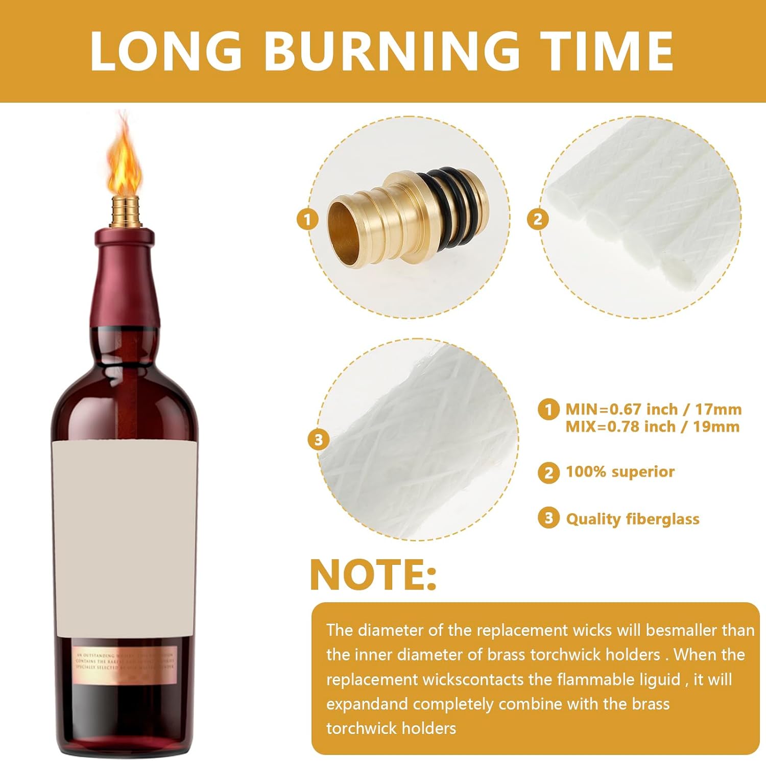 4Pack Wine Bottle Torch Kit with Brass Holders and Wicks