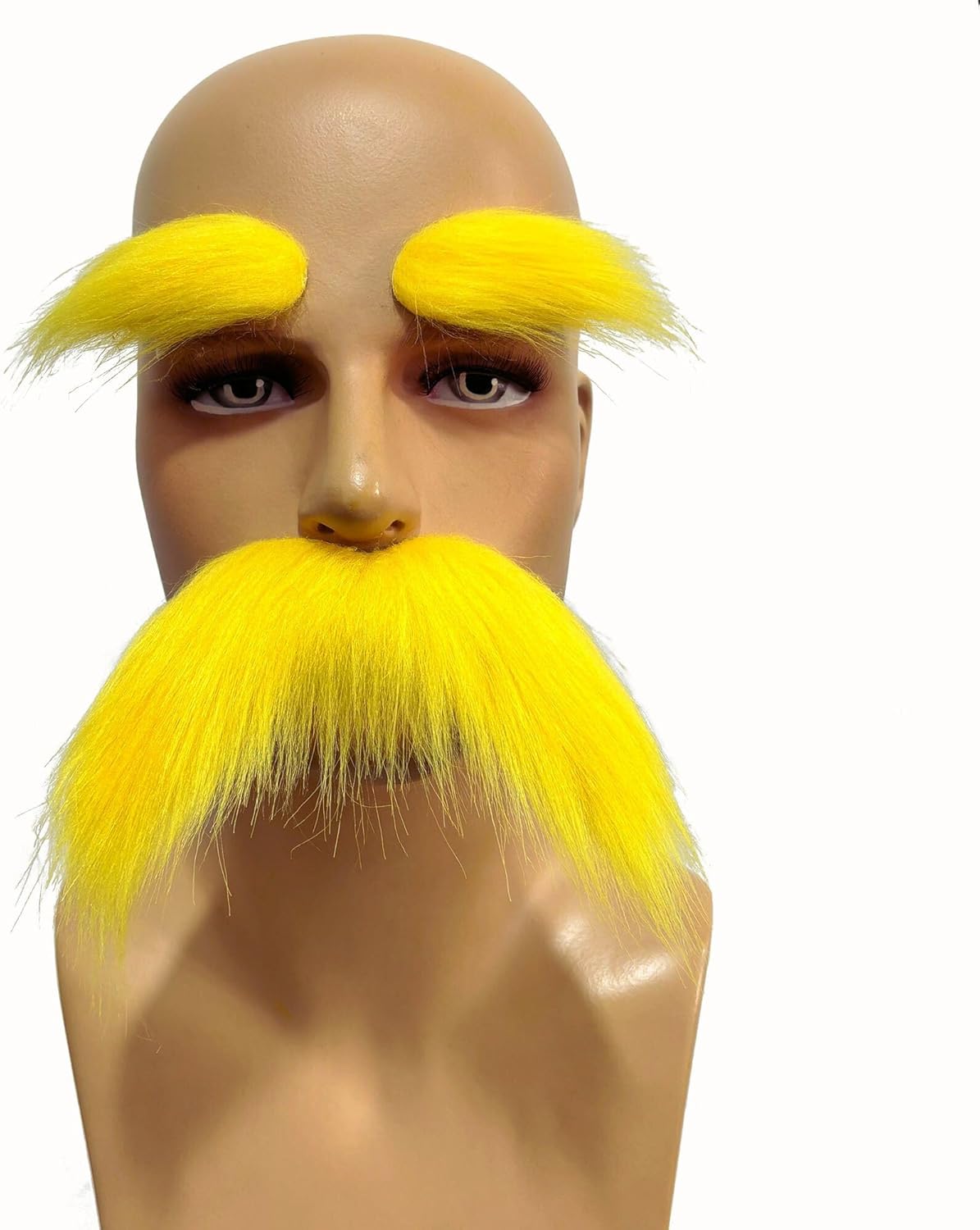 Yellow Fake Mustache and Eyebrows Set for Halloween Cosplay