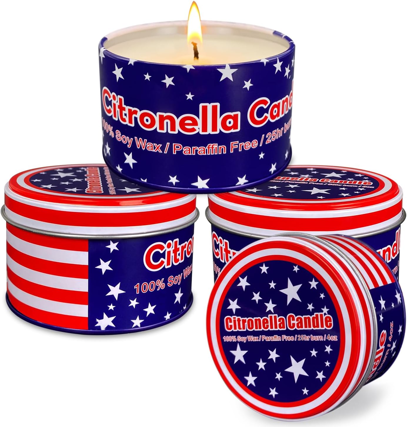 4 Pack 4 Oz 25 Hour Citronella Candles with National Flag Design