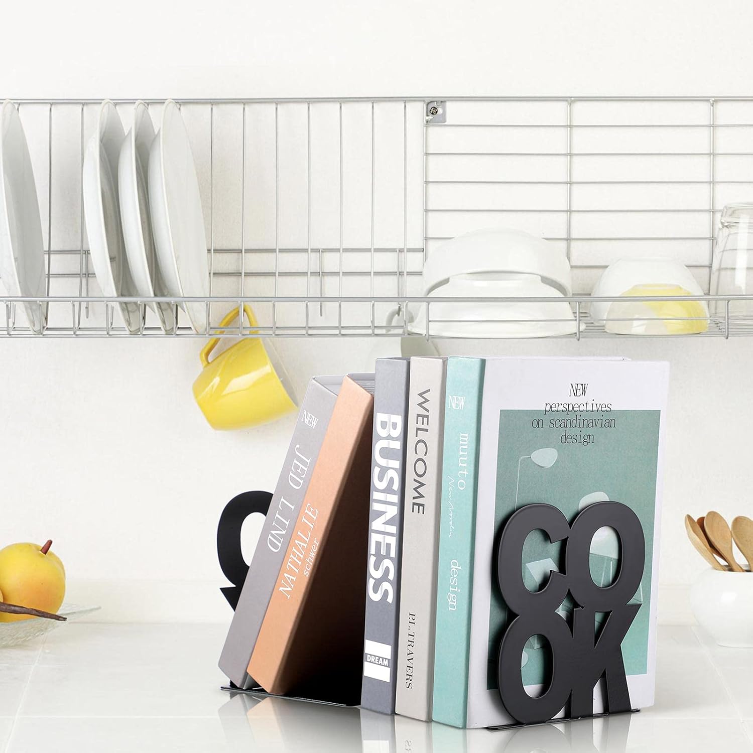 Hotop Black Decorative Bookends for Kitchen and Bookshelves