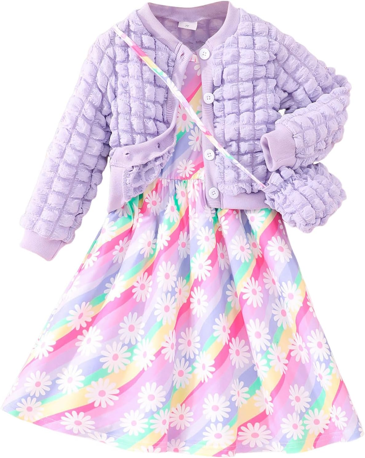 Toddler Girls Floral Print Coats Dress 3PCS Winter Outfit Set