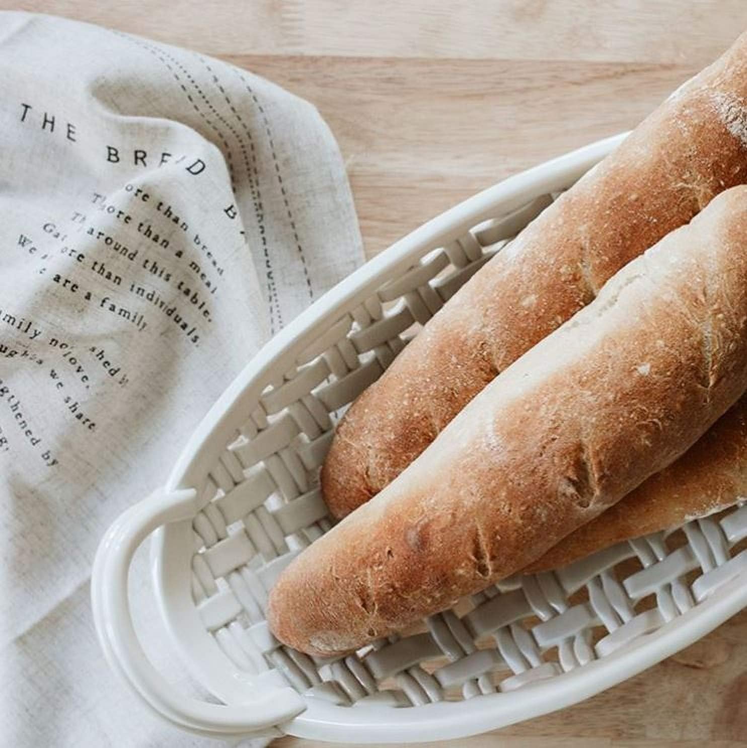 DEMDACO White Bread Basket Ceramic Decorative Bowl With Towel