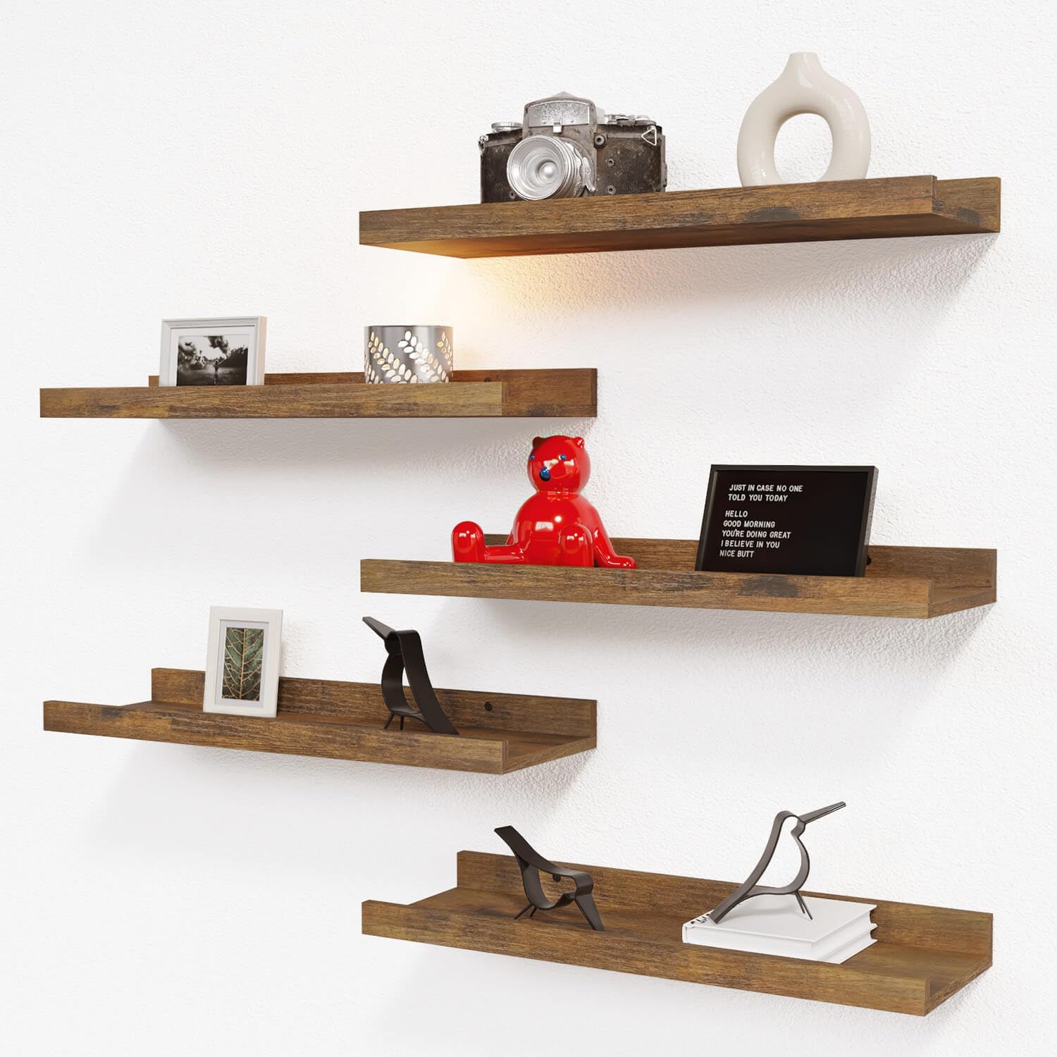 RICHER HOUSE 5 Piece Floating Shelves Brown