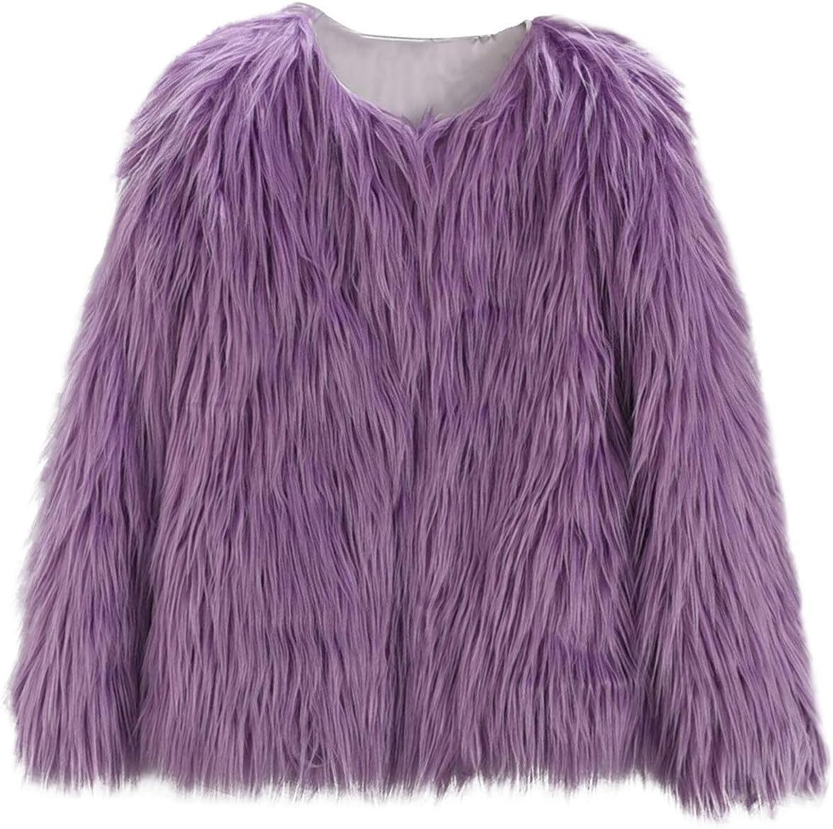RNTOP Kids Girls Faux Furry Winter Fleece Jacket 5-6 Years Purple