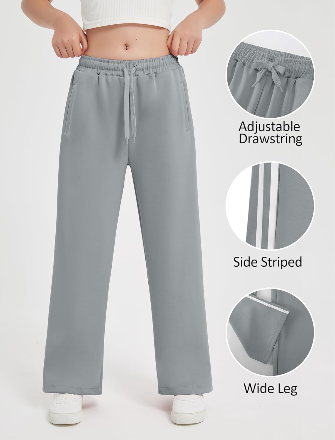 EXARUS Girls Wide Leg Sweatpants with Pockets 6-14Y