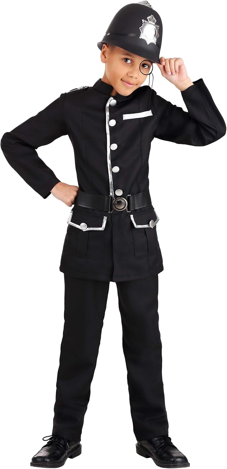 Kids British Bobby Costume with Jacket Pants Belt Hat and Monocle