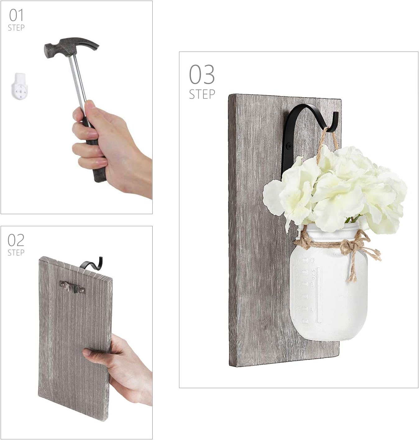Mkono Rustic Wall Sconces Set of 2 with Mason Jars and Fairy Lights