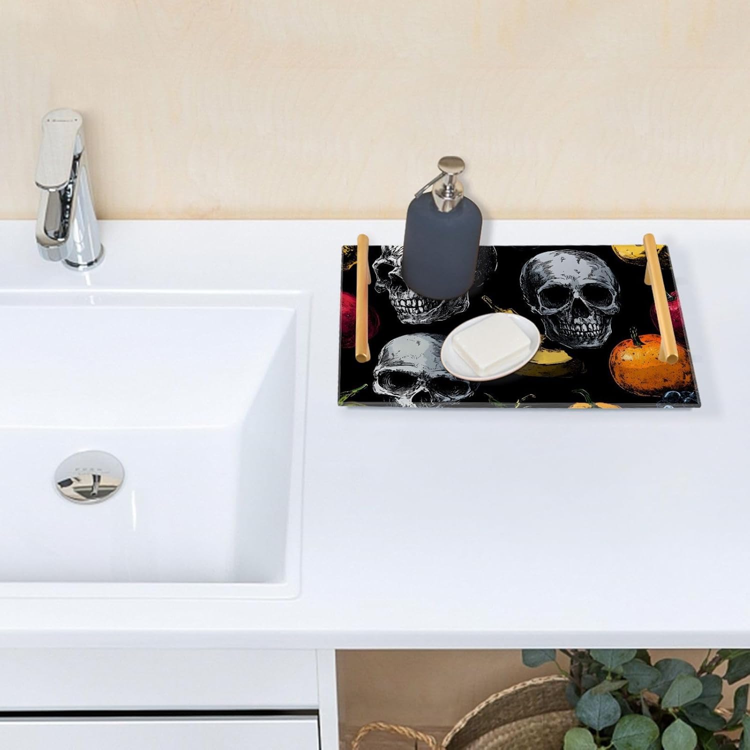 Skull Fruit Vanity Serving Tray Acrylic Metal Handle