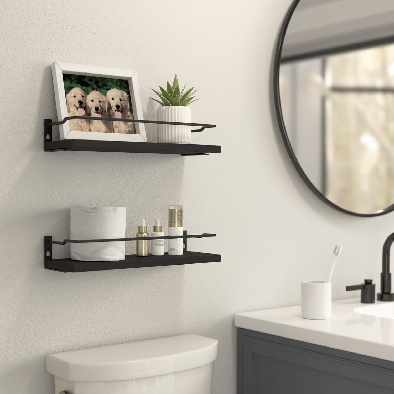 RICHER HOUSE Black Floating Wall Shelves Set of 2 1