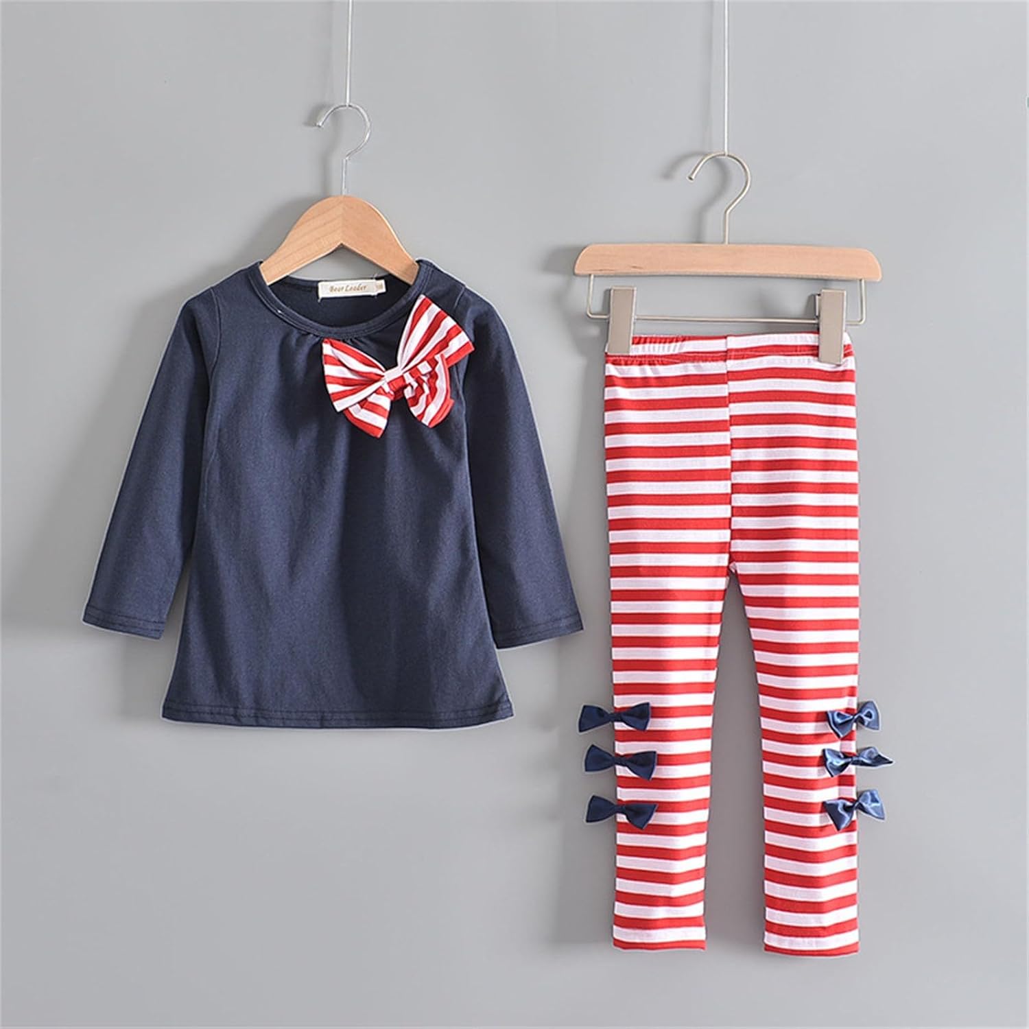 Baby Toddler Girls Winter Clothes Set with Bow Shirts and Stripe Pants