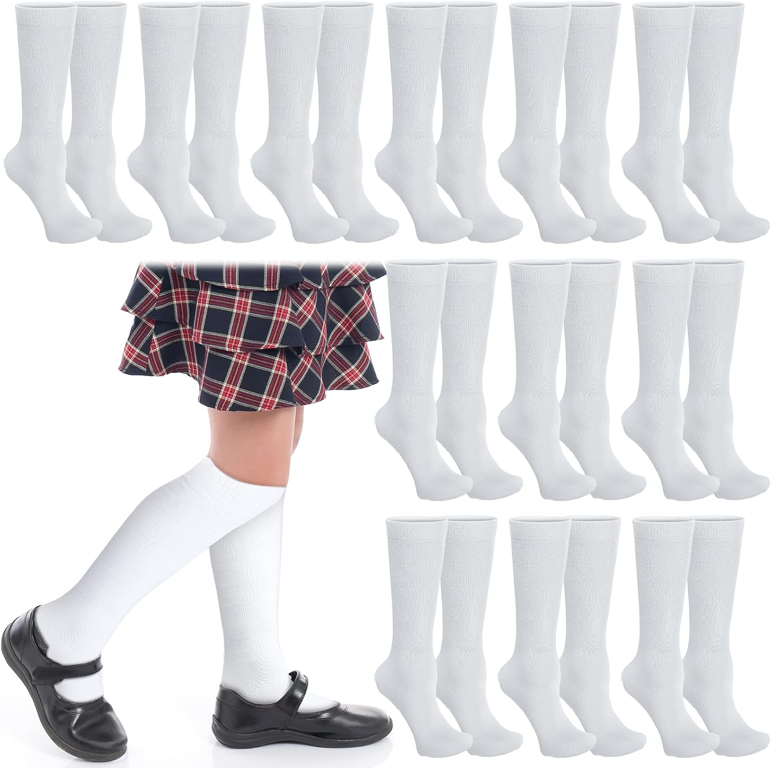 Janmercy 12 Pair Girls Knee High Breathable Socks