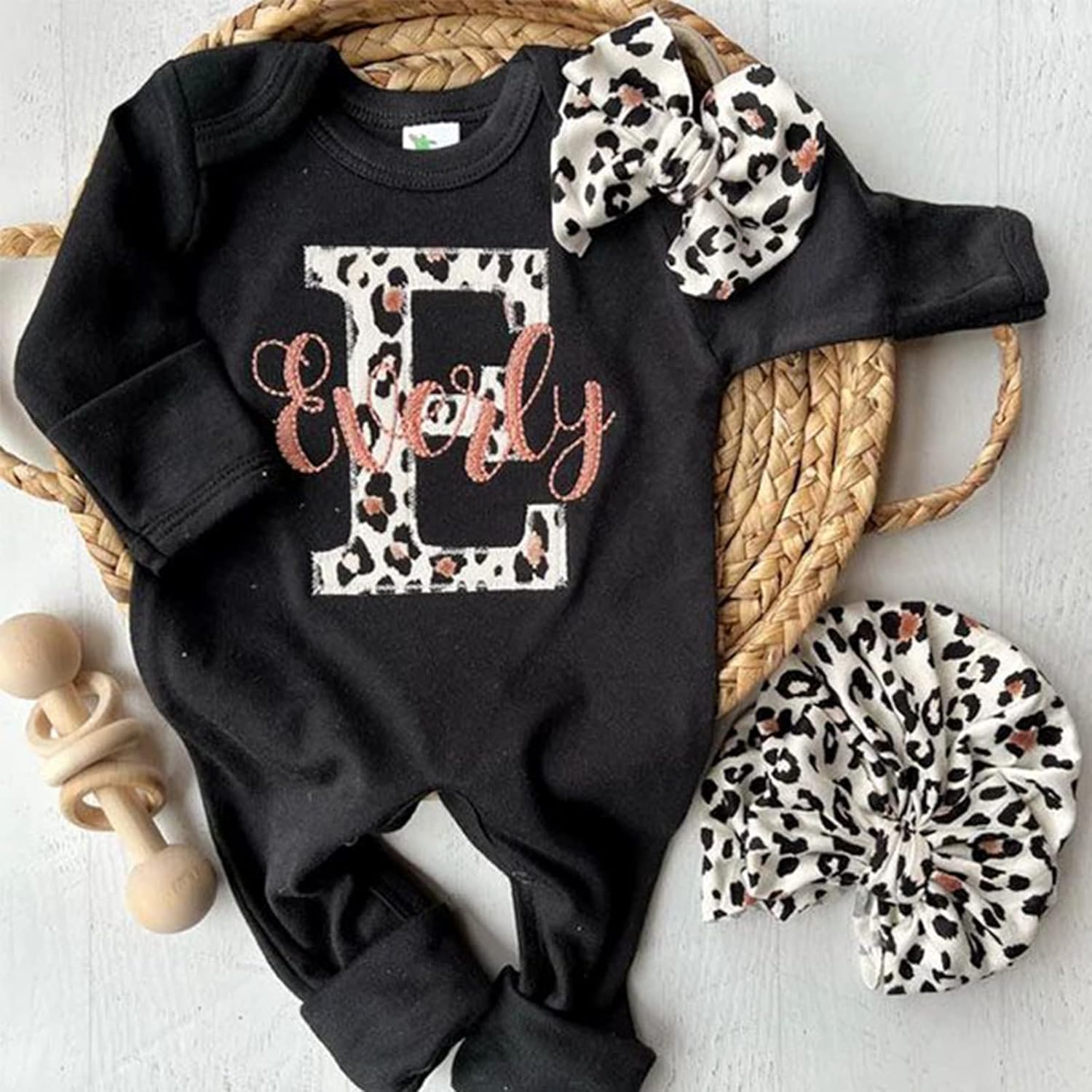 Adorable Personalized Leopard Romper and Turban Set for Baby Girls