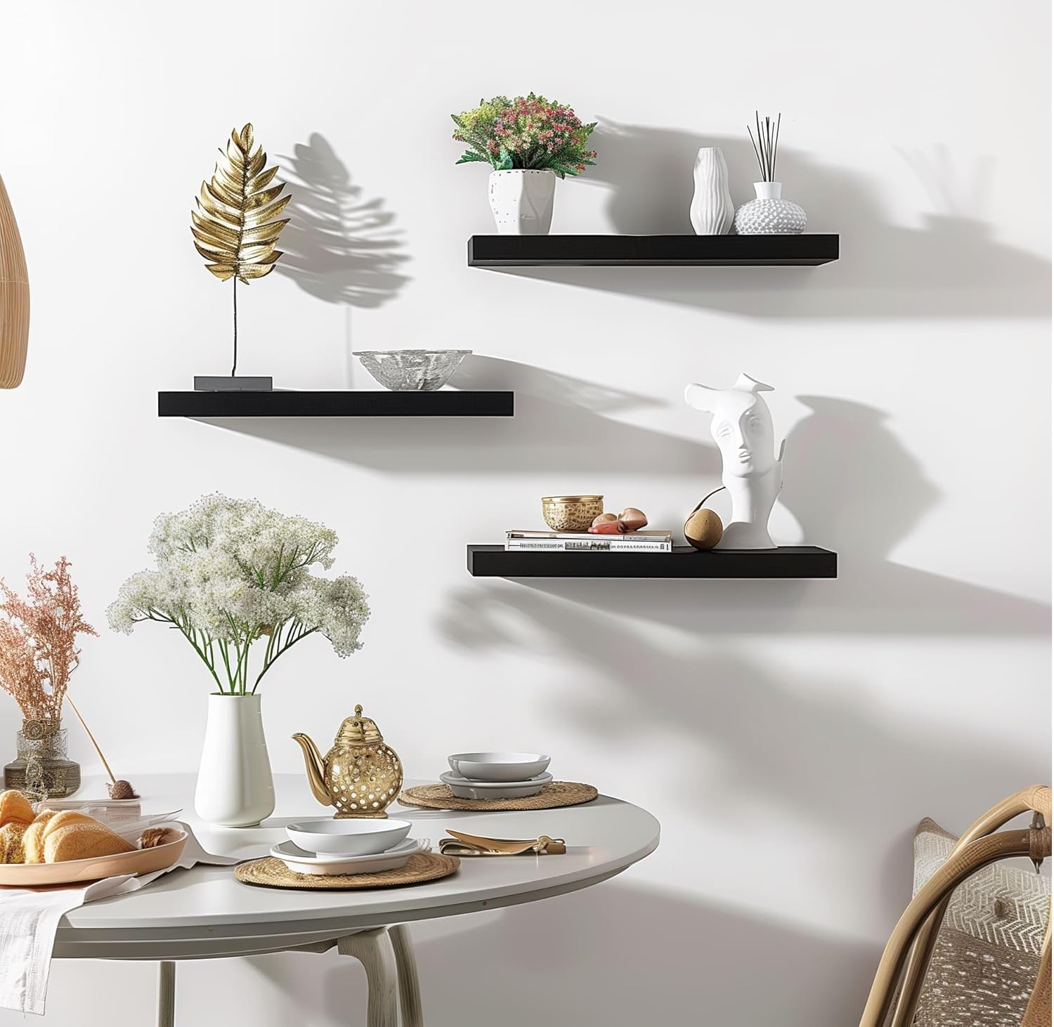 Wood Floating Shelves Set of 6 Black
