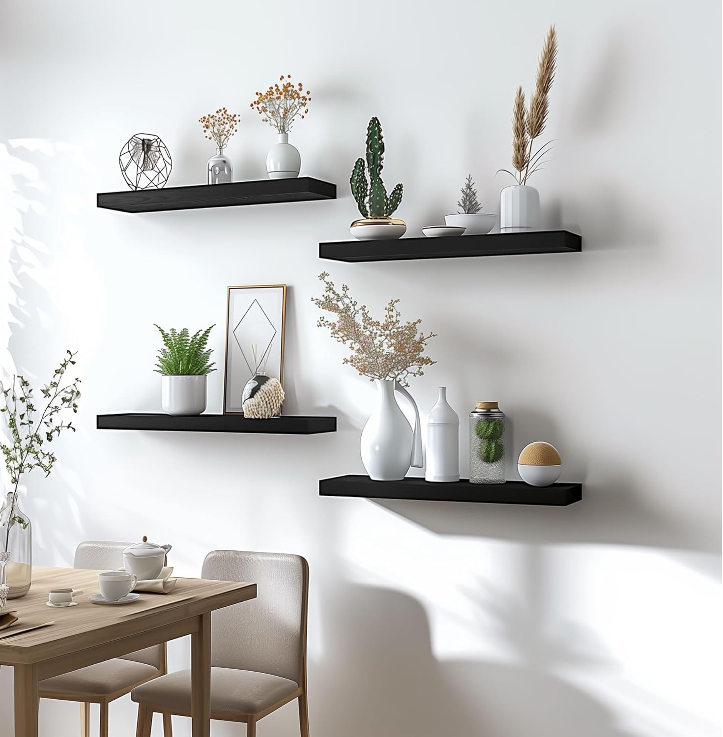 Wood Floating Shelves Set of 6 Black