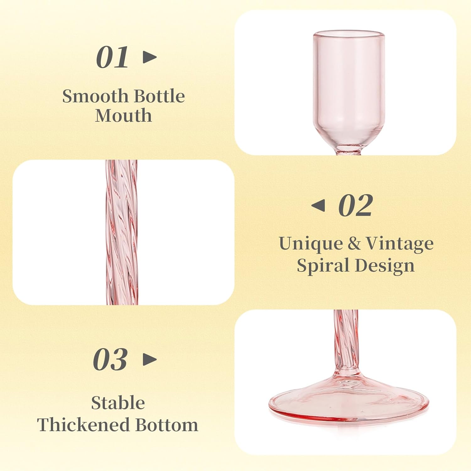 Hewory Glass Taper Candle Holders 4 Pcs Set