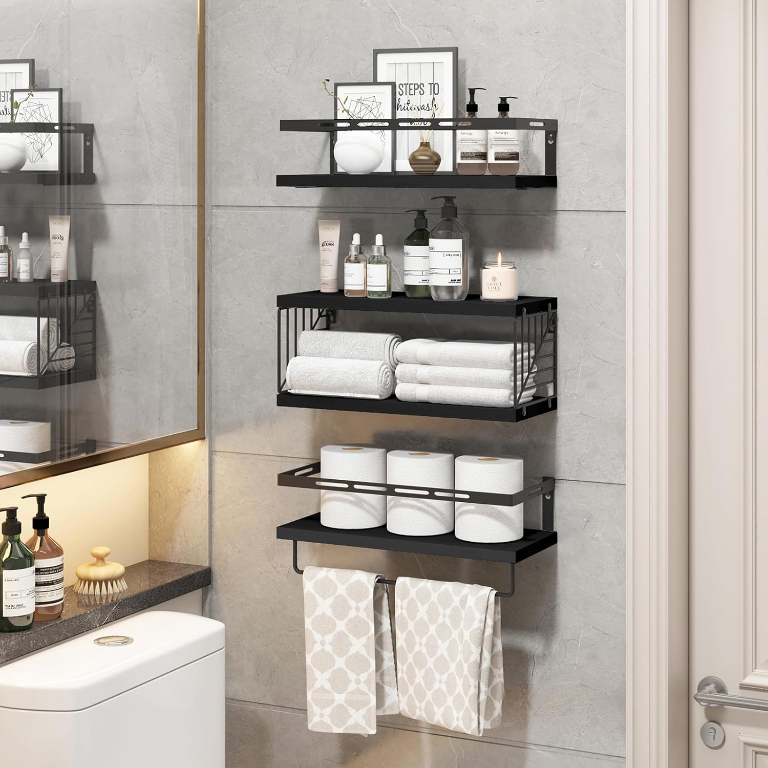 Fixwal 31 Tier Bathroom Floating Shelf with Towel Bar