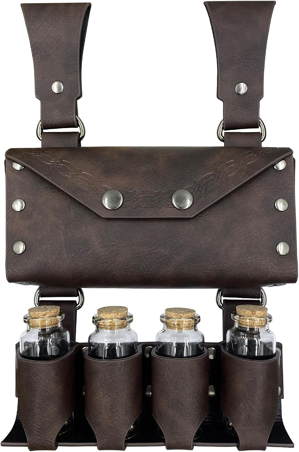 HiiFeuer Medieval Alchemy Belt Bag with 4 Cork Vials - Brown