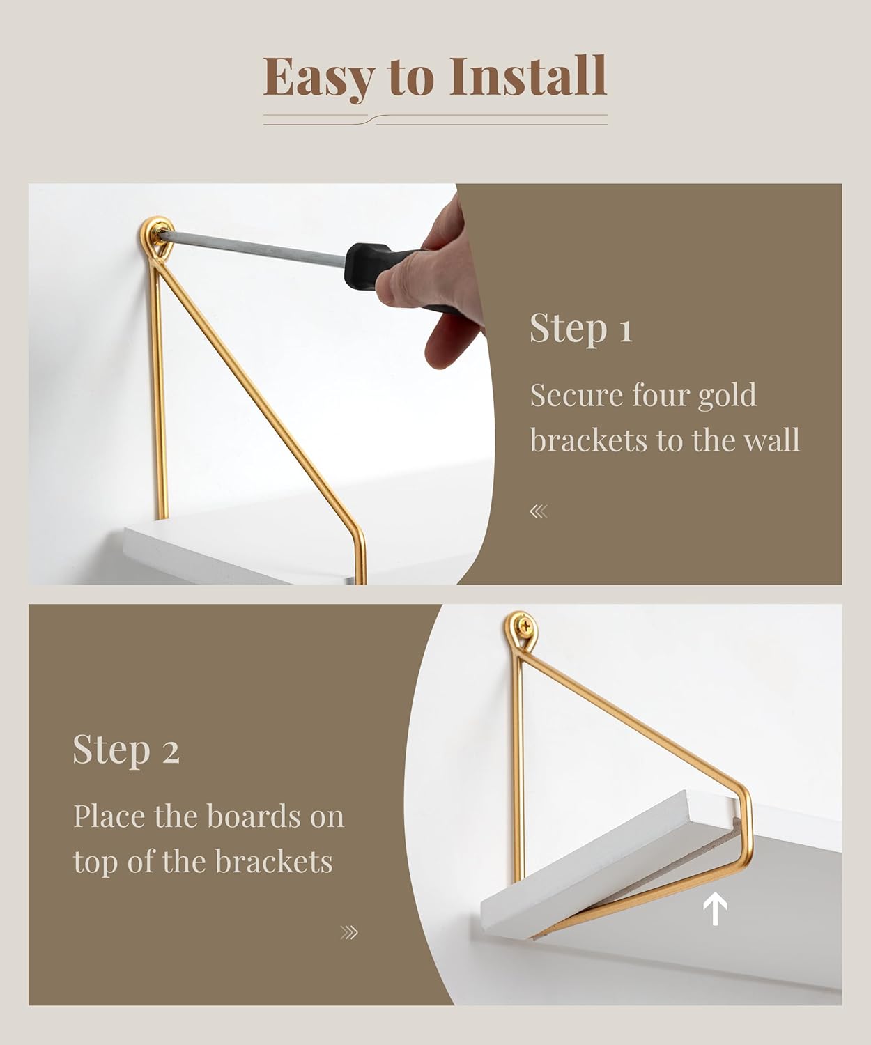 Afuly Floating Shelves Set of 2 Metallic Gold White