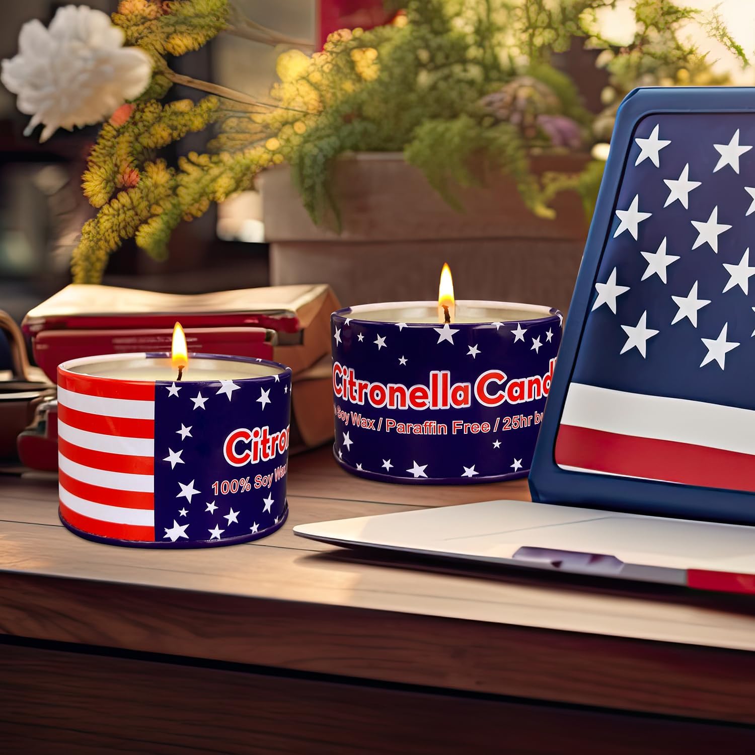 4 Pack 4 Oz 25 Hour Citronella Candles with National Flag Design