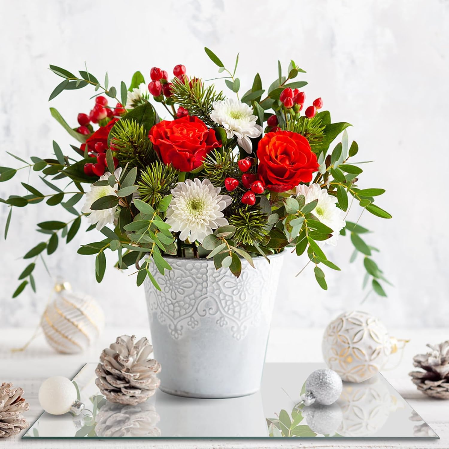 10 Square Mirror Centerpieces 12Pcs Set with Non-Slip Feet