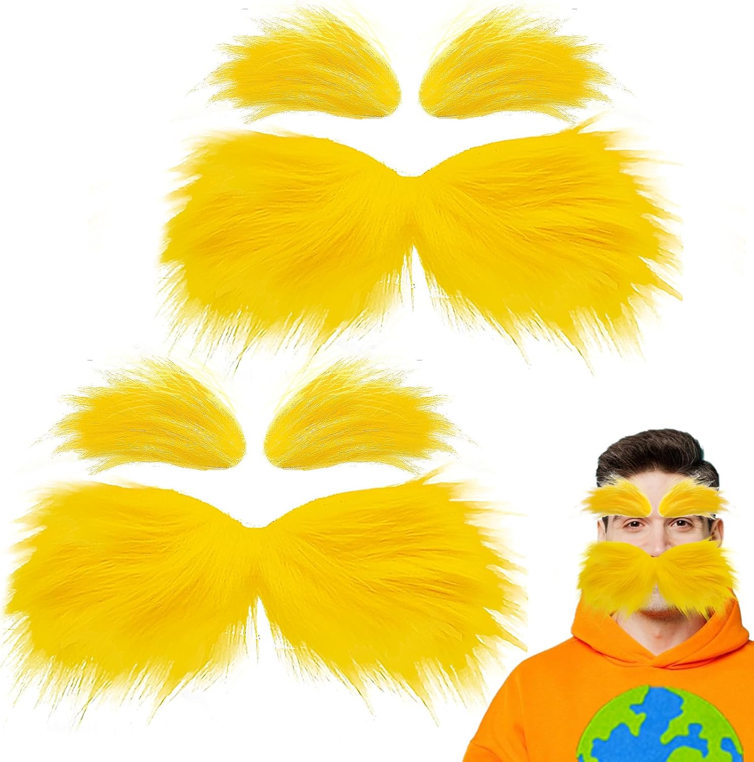 2 Sets Faux Yellow Mustache Eyebrows Halloween Costume Accessories