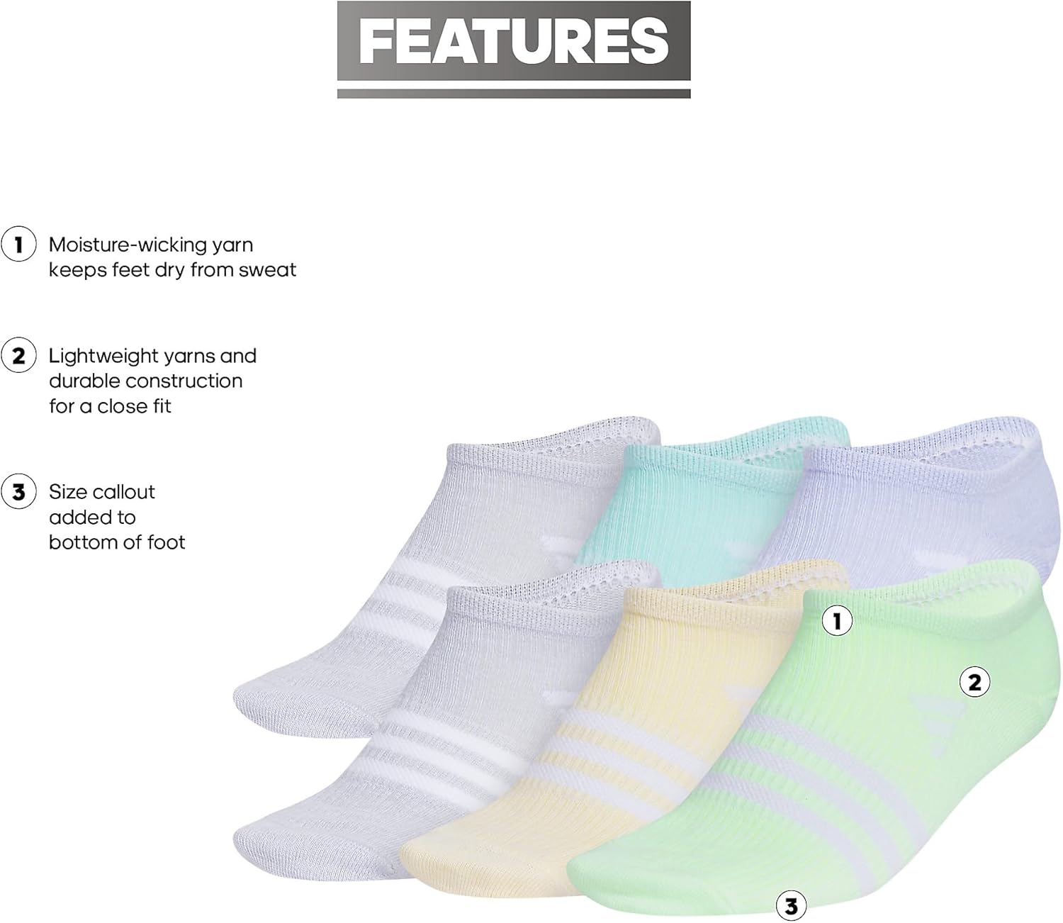 adidas Girls 30 No Show Athletic Socks 6-Pair