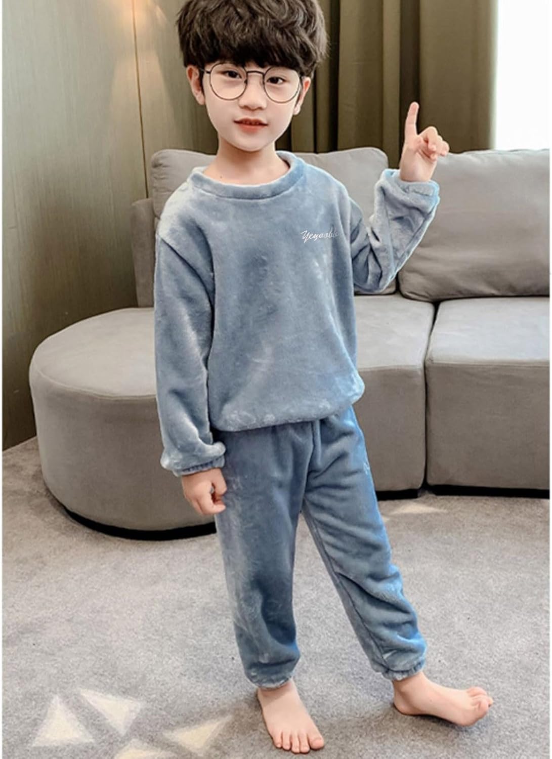 Boys Girls Flannel Winter Clothes Set with Fuzzy Sweatpants