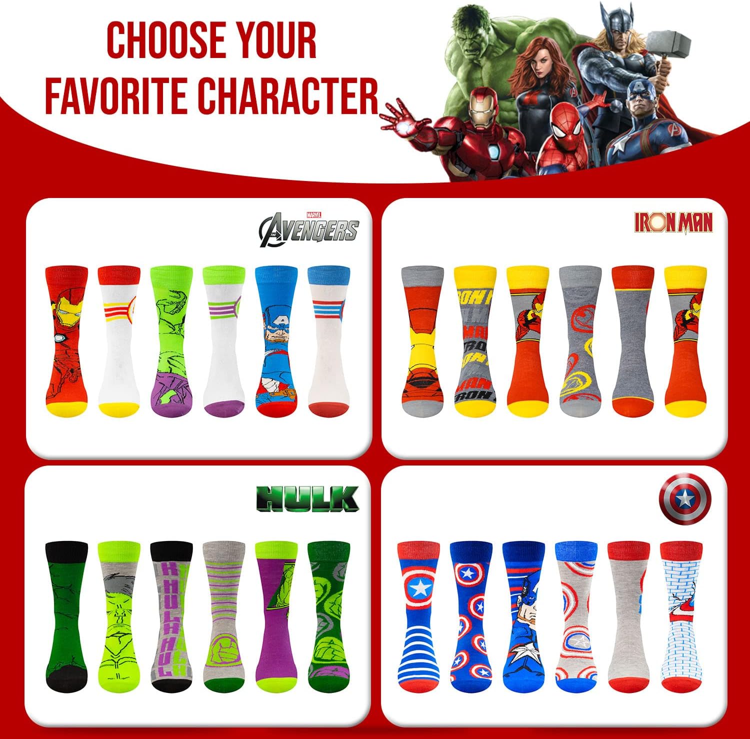 Marvel Legends Socks for Boys Men - 6 Pack
