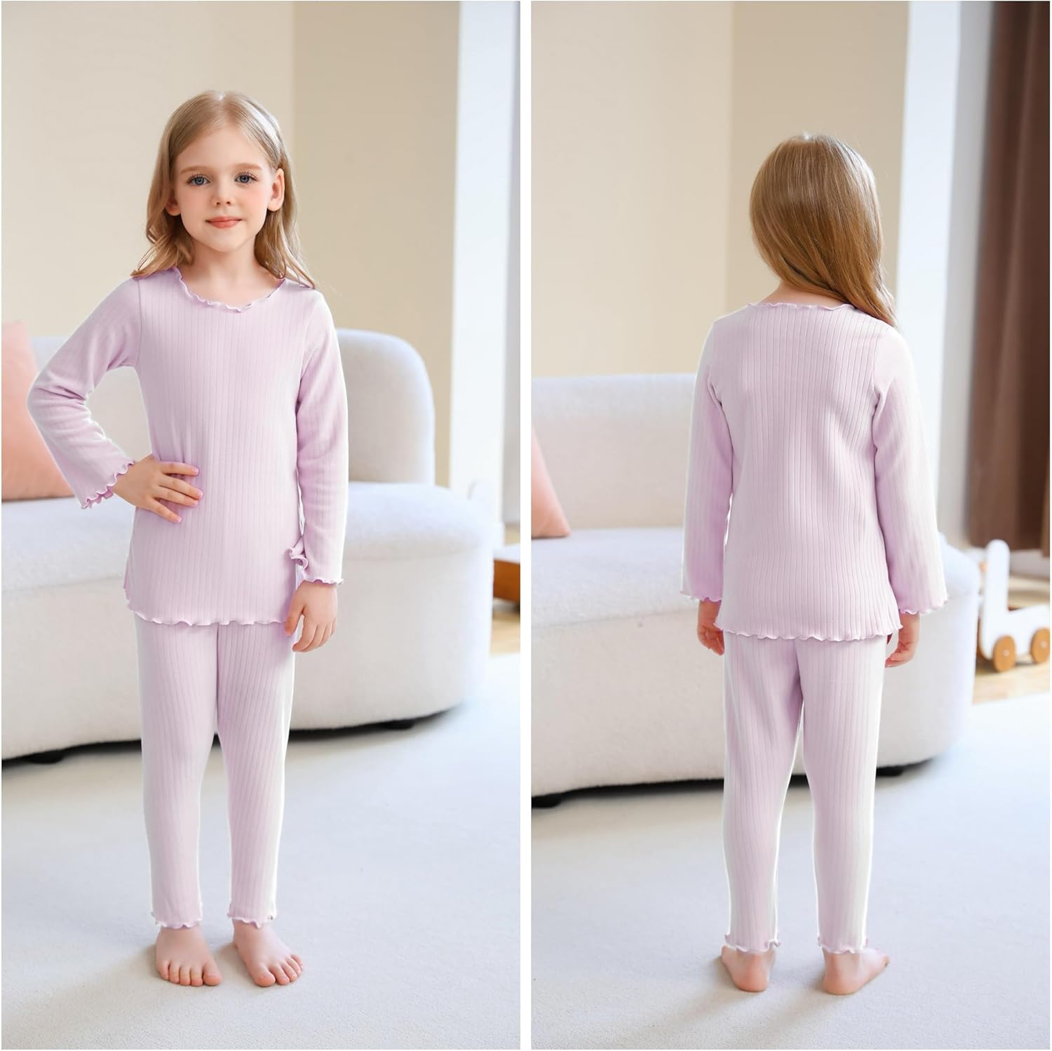 Deuerr Girls Thermal Underwear Set with Ruffle Trim 1