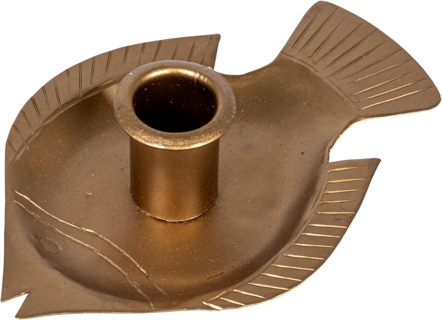Creative Co-Op Taper Holder with Fish Tray in Antique Gold