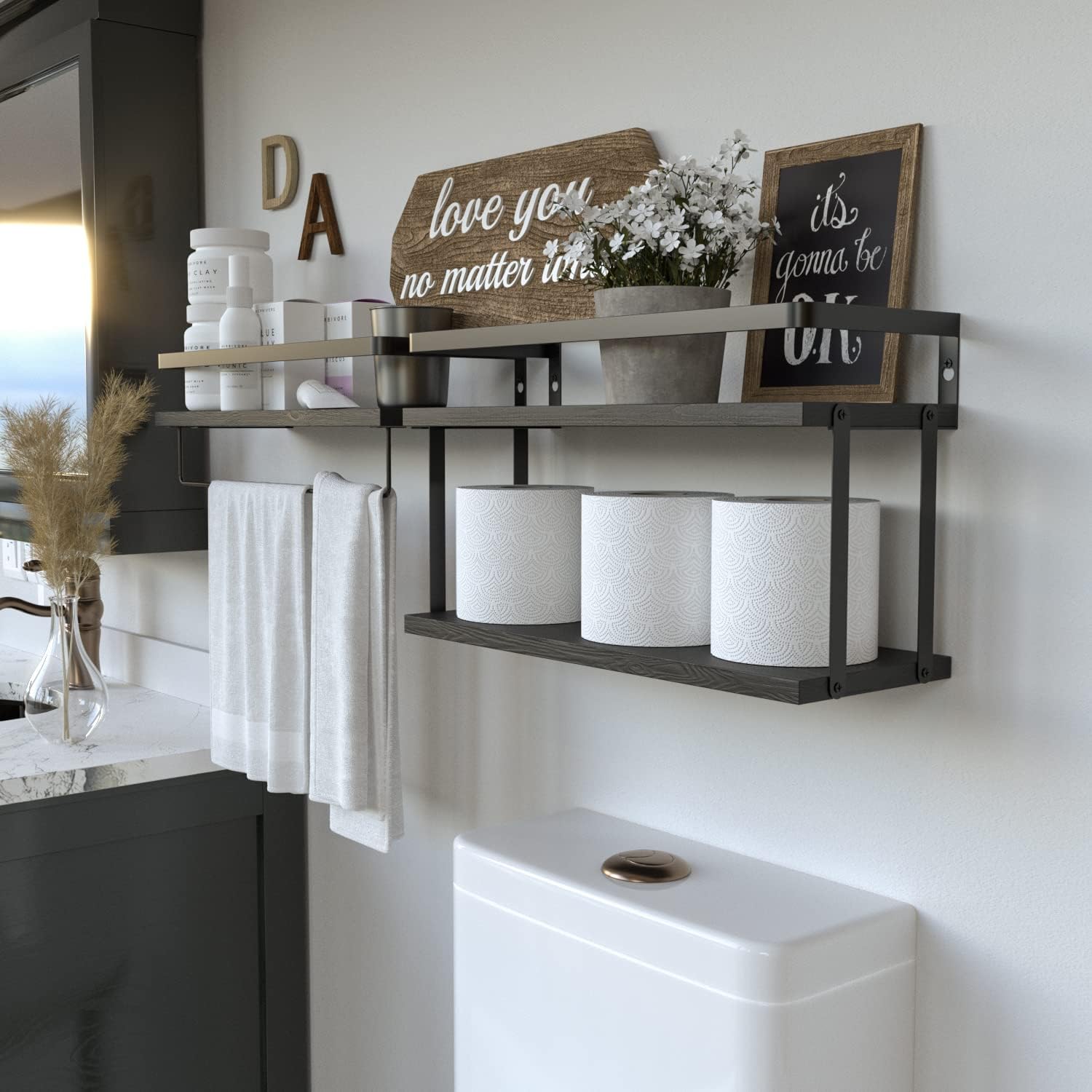 RICHER HOUSE 21 Tier Floating Wall Shelves Set of 2 - Black