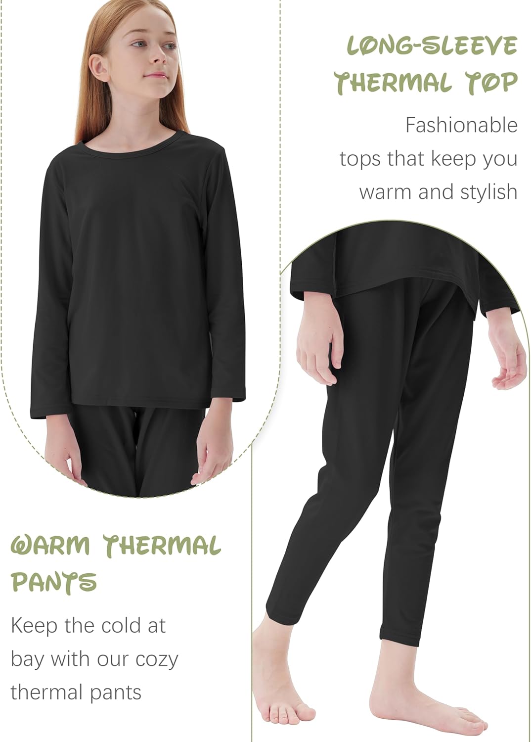Resinta 3 Girls Thermal Underwear Set Winter Warm Pajamas