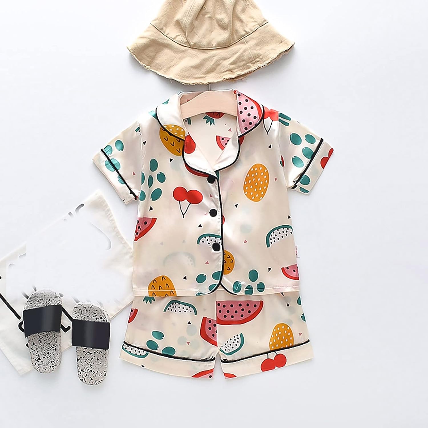 Boys Silk Shorts Set for Baby Girls Satin Sleepwear 2PCS 1