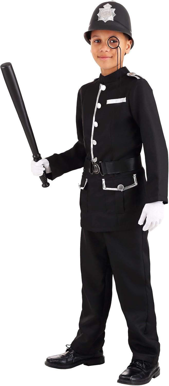 Kids British Bobby Costume with Jacket Pants Belt Hat and Monocle