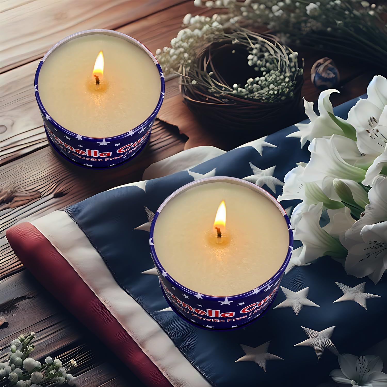 4 Pack 4 Oz 25 Hour Citronella Candles with National Flag Design