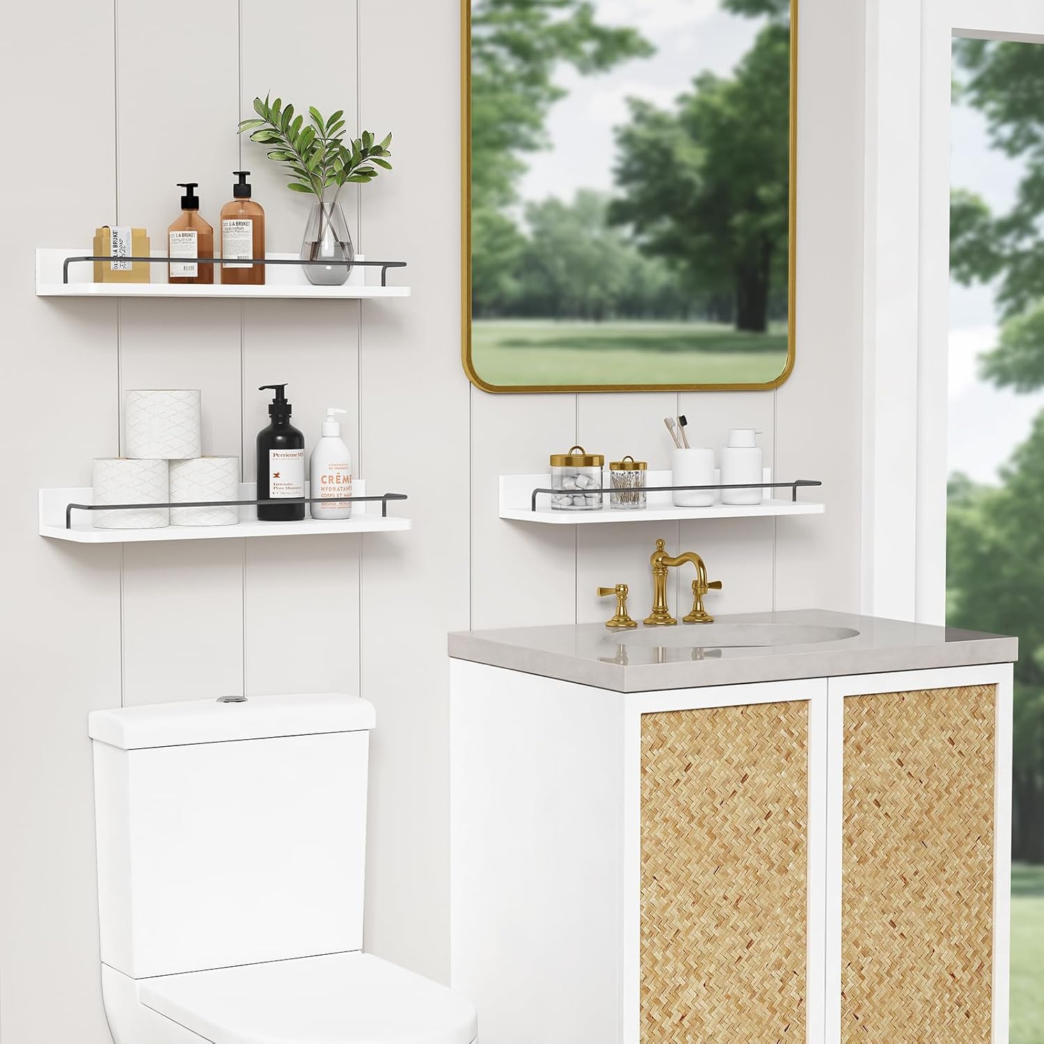 Forbena Floating Shelves Set of 3 Modern Wood Bathroom Storage