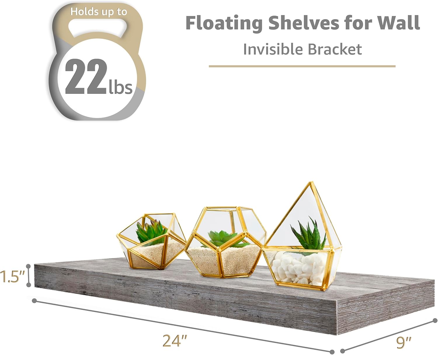 Sorbus Rustic Grey Floating Shelves 24x9 Inch 2 Pack