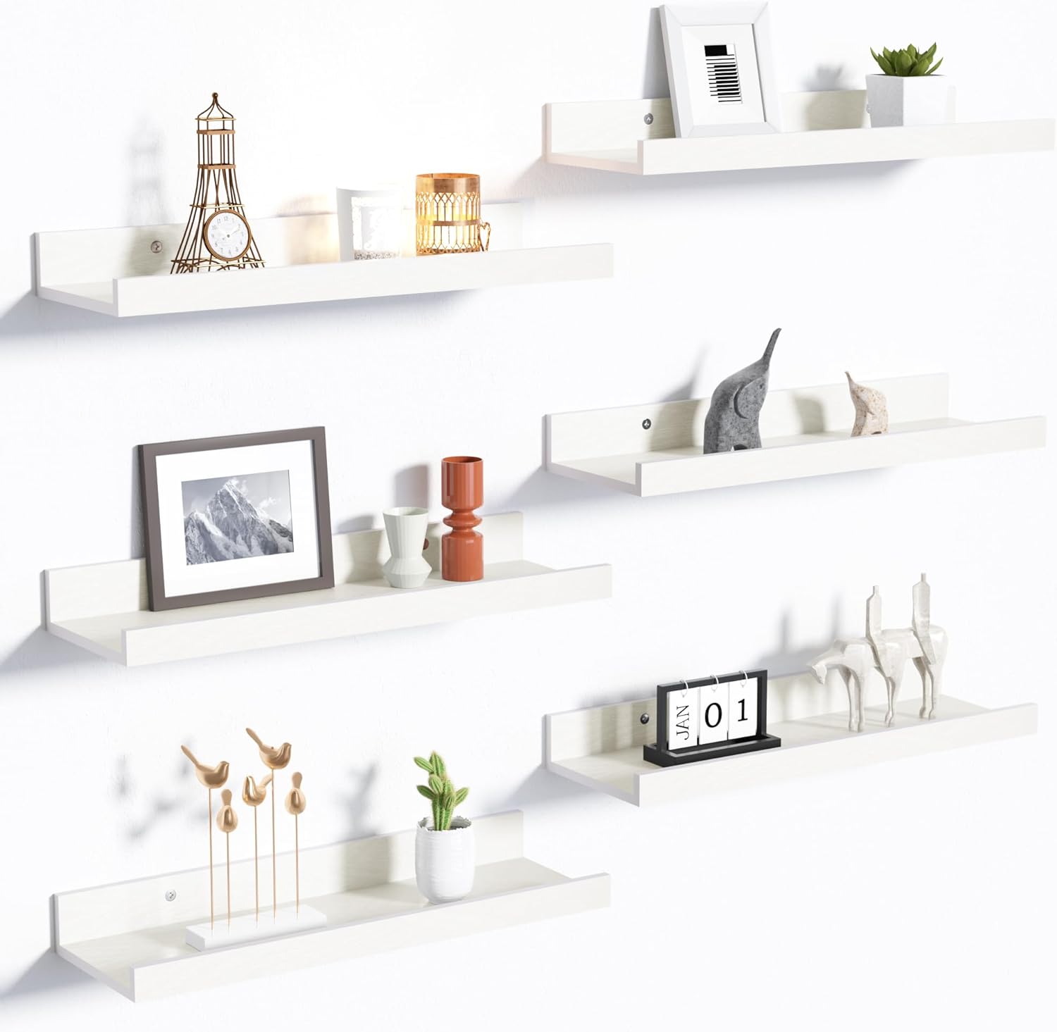 upsimples Floating Shelves Set of 6 White Wall Mounted Decor