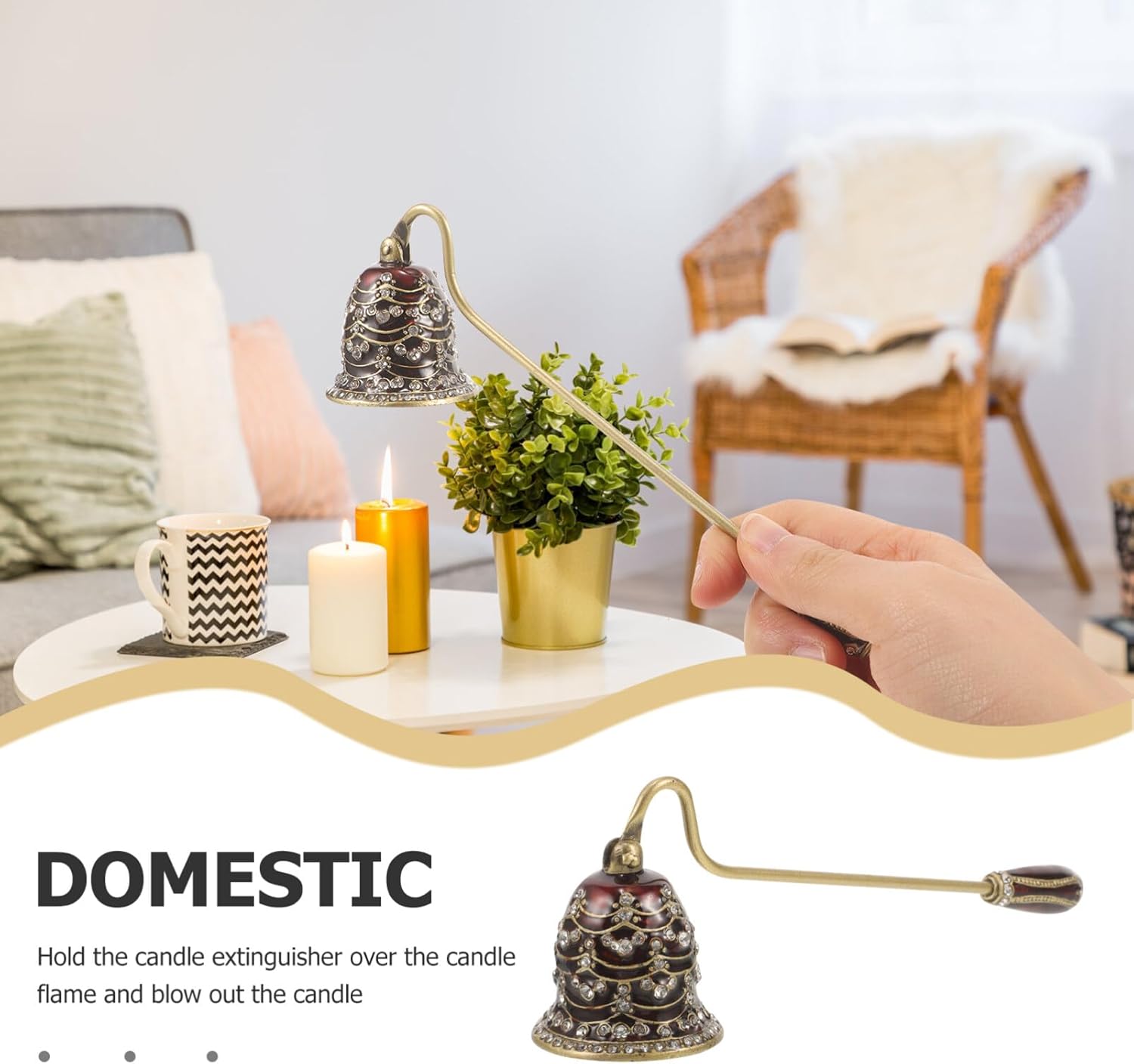 HOLIDYOYO Candle Snuffer with Rhinestone Long Handle