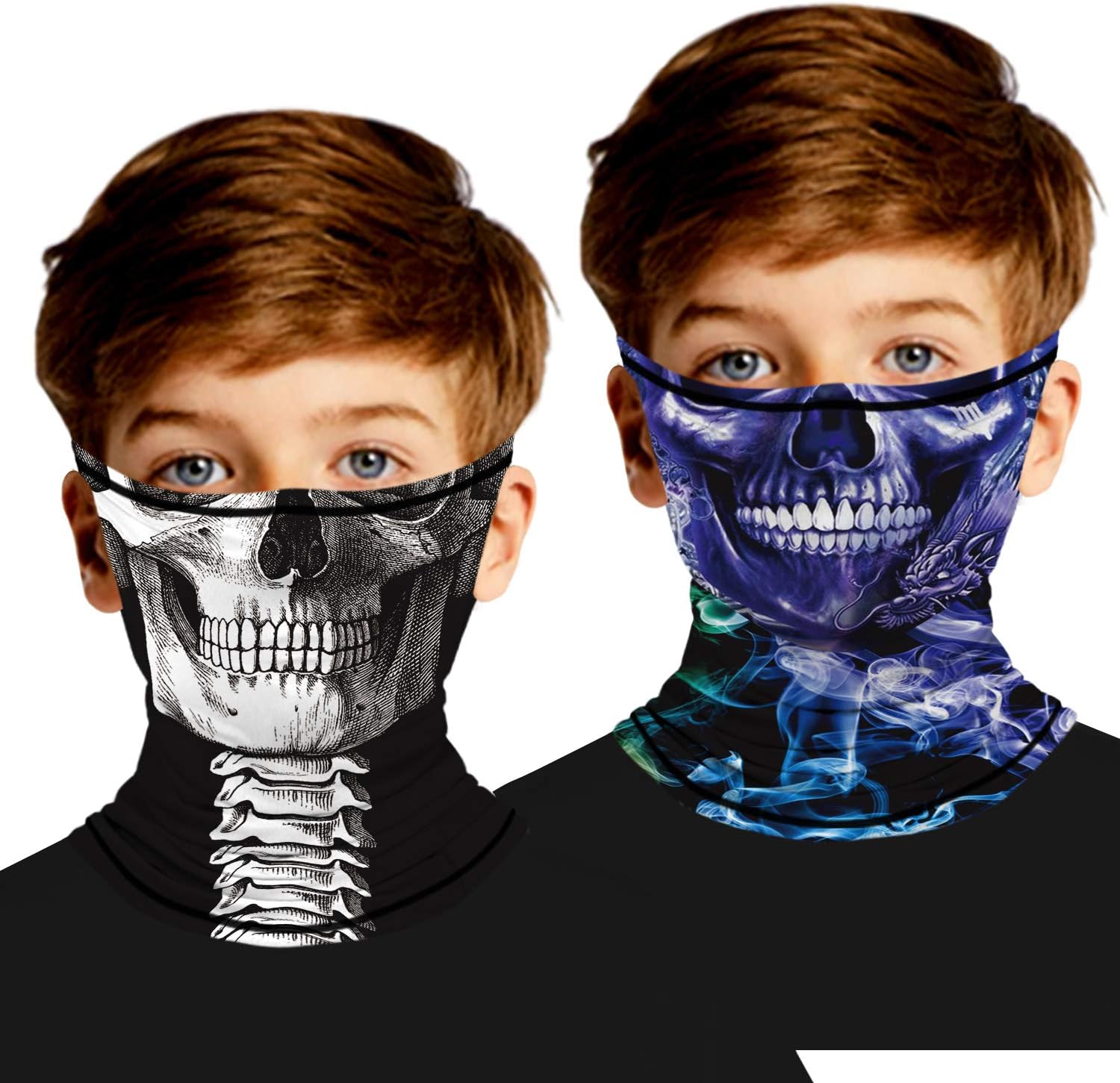 Ainuno 2 Pack Funny Printed Kids Neck Gaiters for 3-12 Years