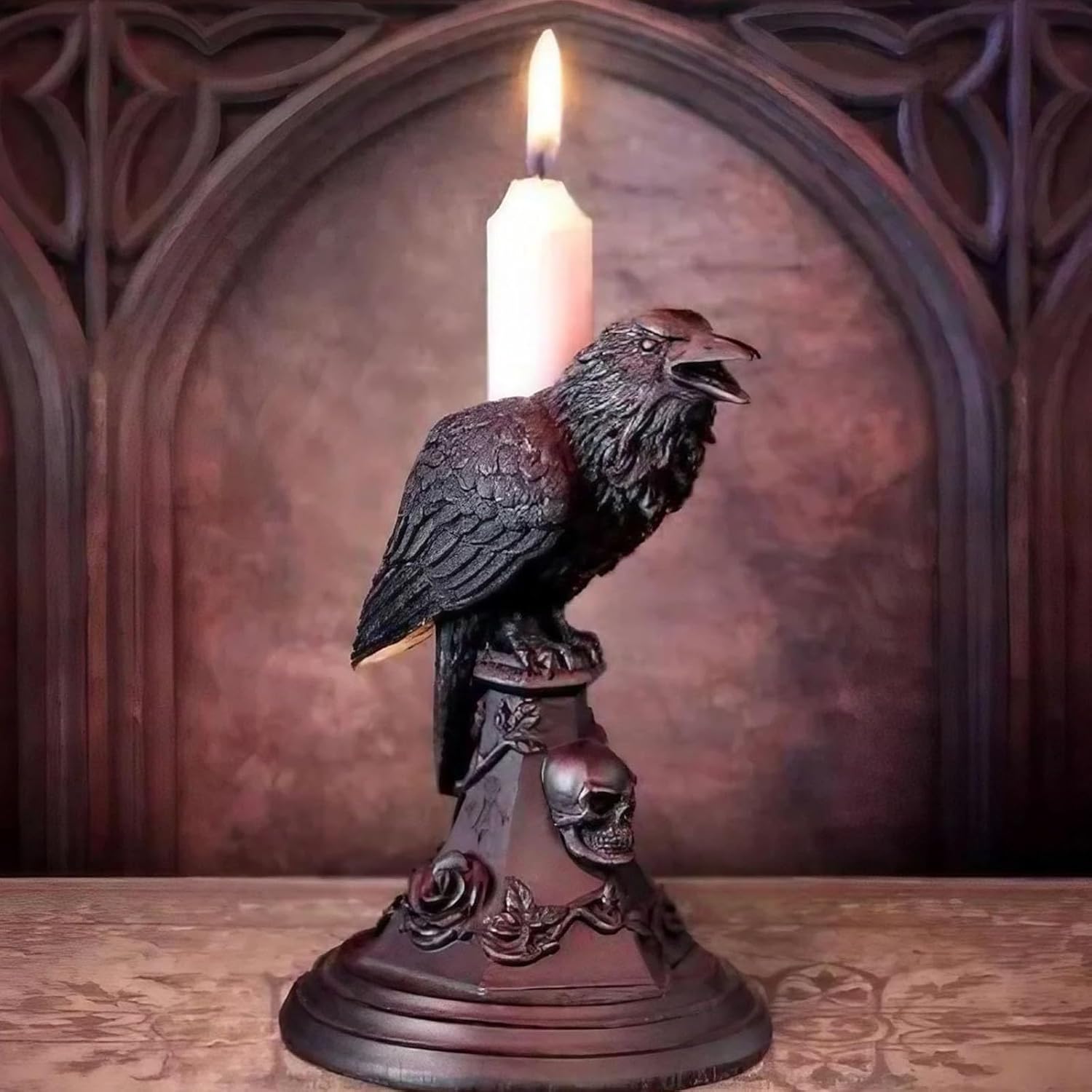 Gothic Owl and Crow Candle Holders 2PCS