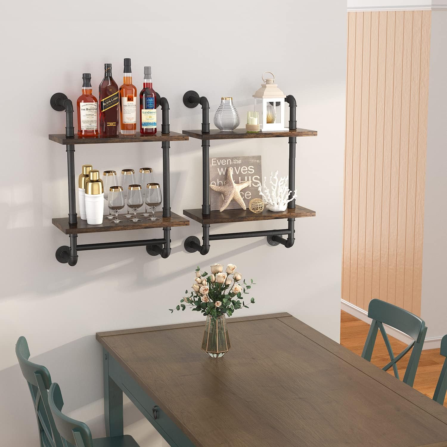 Helsin 2 Tier Industrial Pipe Floating Shelf with Towel Bar 1
