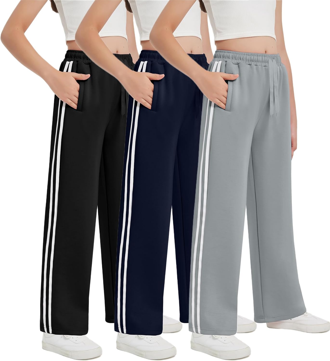 EXARUS Girls Wide Leg Sweatpants with Pockets 6-14Y