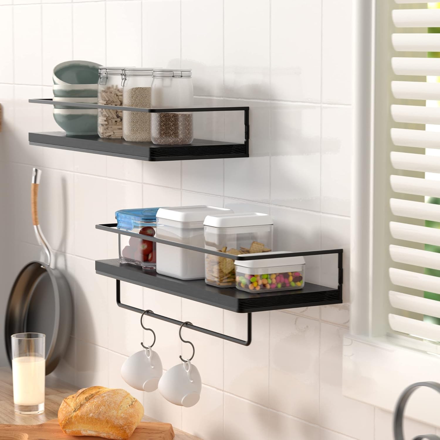 ZGO Floating Shelves Set of 2 with Towel Rack