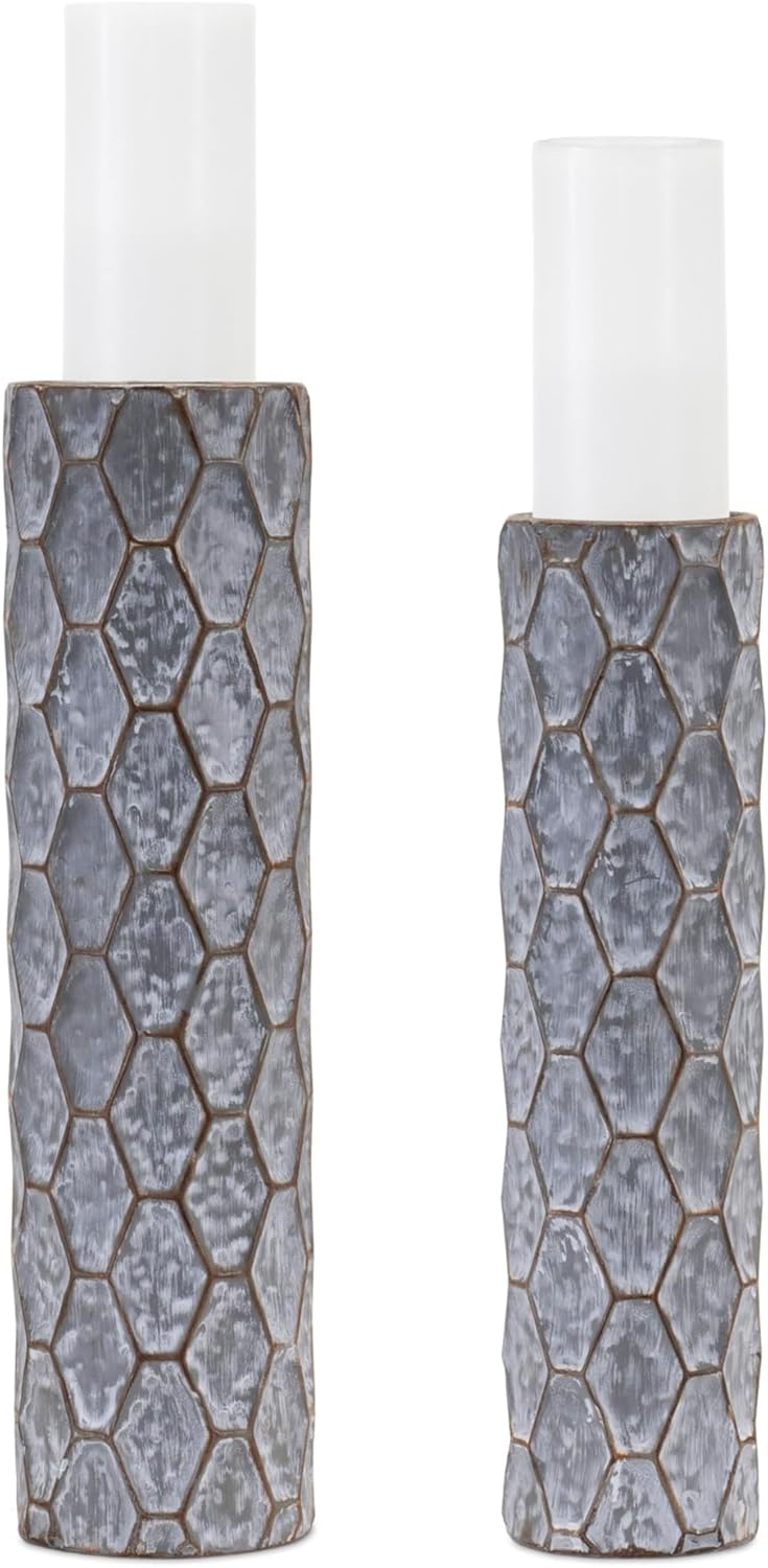 Melrose Honeycomb Metal Taper Candle Holder - Set of 2