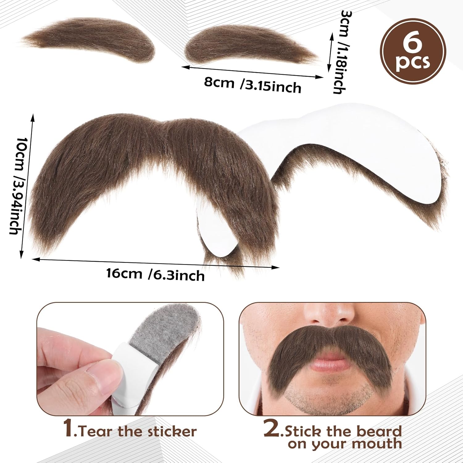 2 Sets Fake Mustache and Eyebrows for Costume