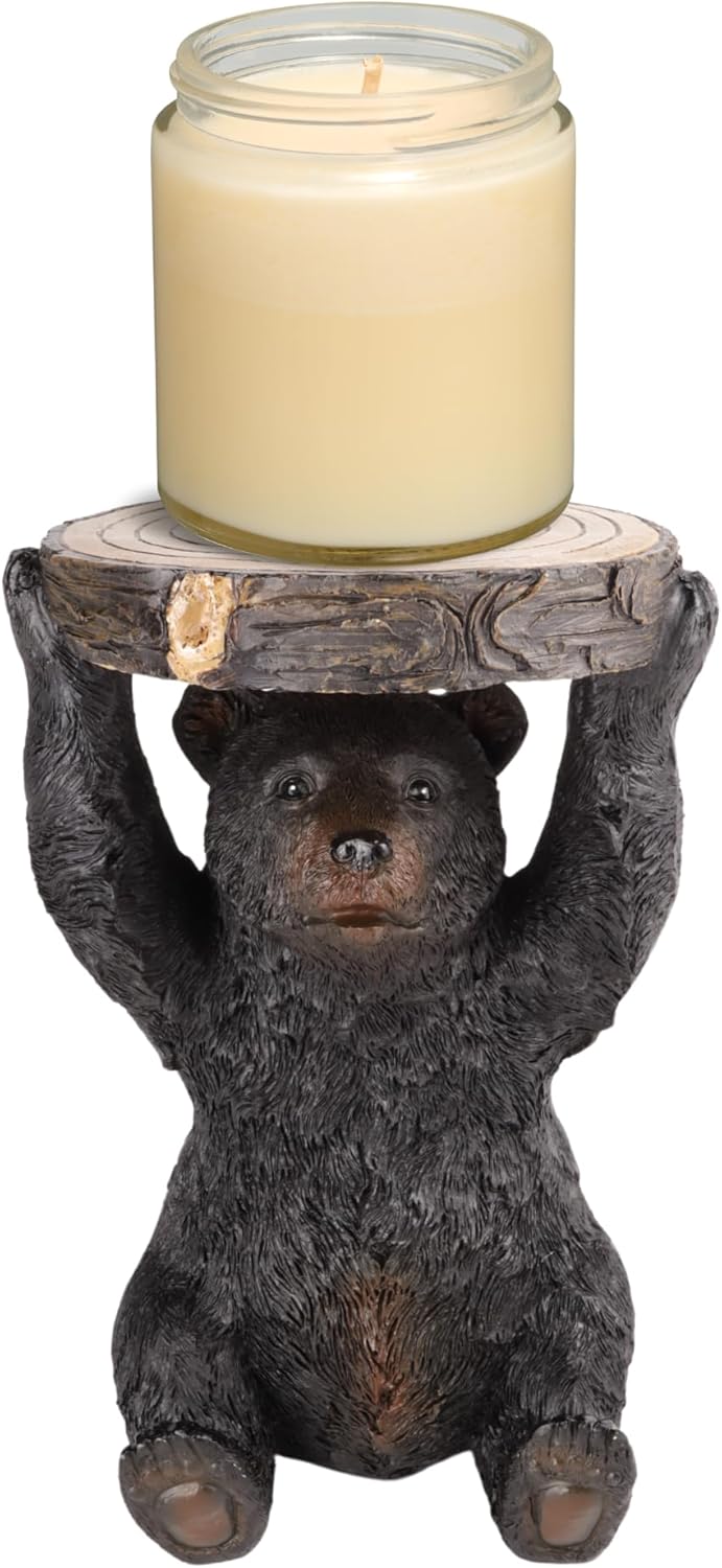 Needzo Black Bear Candlestick Holder Rustic Cabin Decor 1