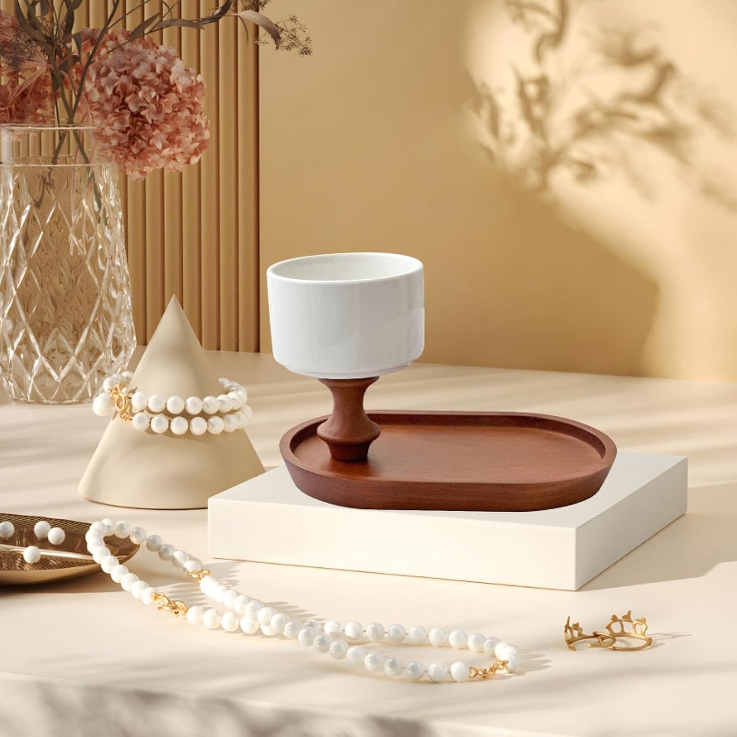 FytStycale 220ml Ceramic Candle Container with Wood Tray 1